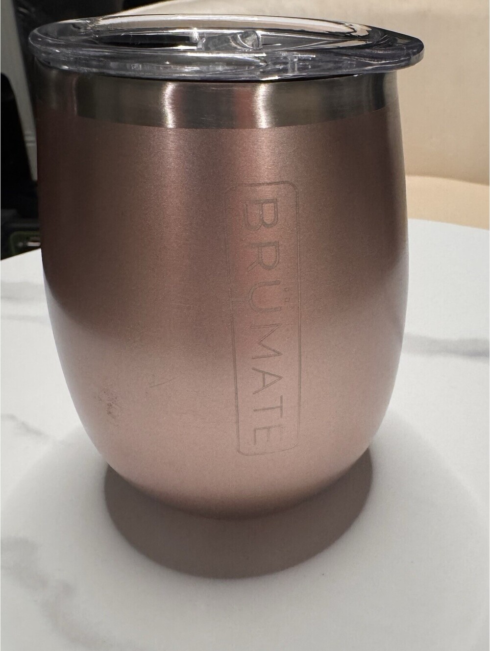 Brumate Stainless Steel Insulated Wine Tumbler Rose Gold Slide Lock Lid